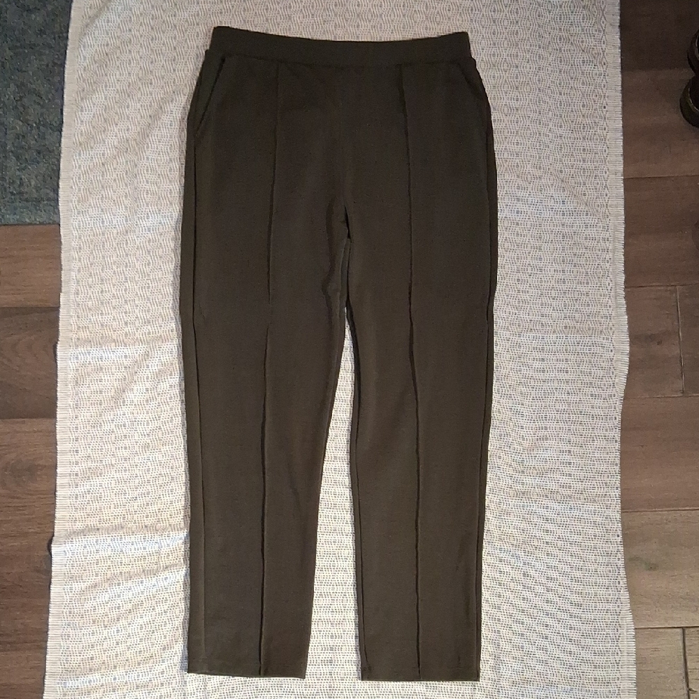 Wool& Wooland Rosso Straight Leg Ponte Pant Merino Wool Olive Green Size Large